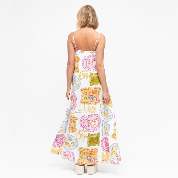 Paper Heart Les Citrons Maxi Dress Linen Coastal Chic Amalfi Euro Summer Large - Picture 2 of 10